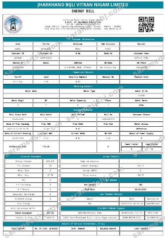 INDIA JHARKHAND BIJLI VITRAN NIGAM LTD. utility bill Word and PDF template